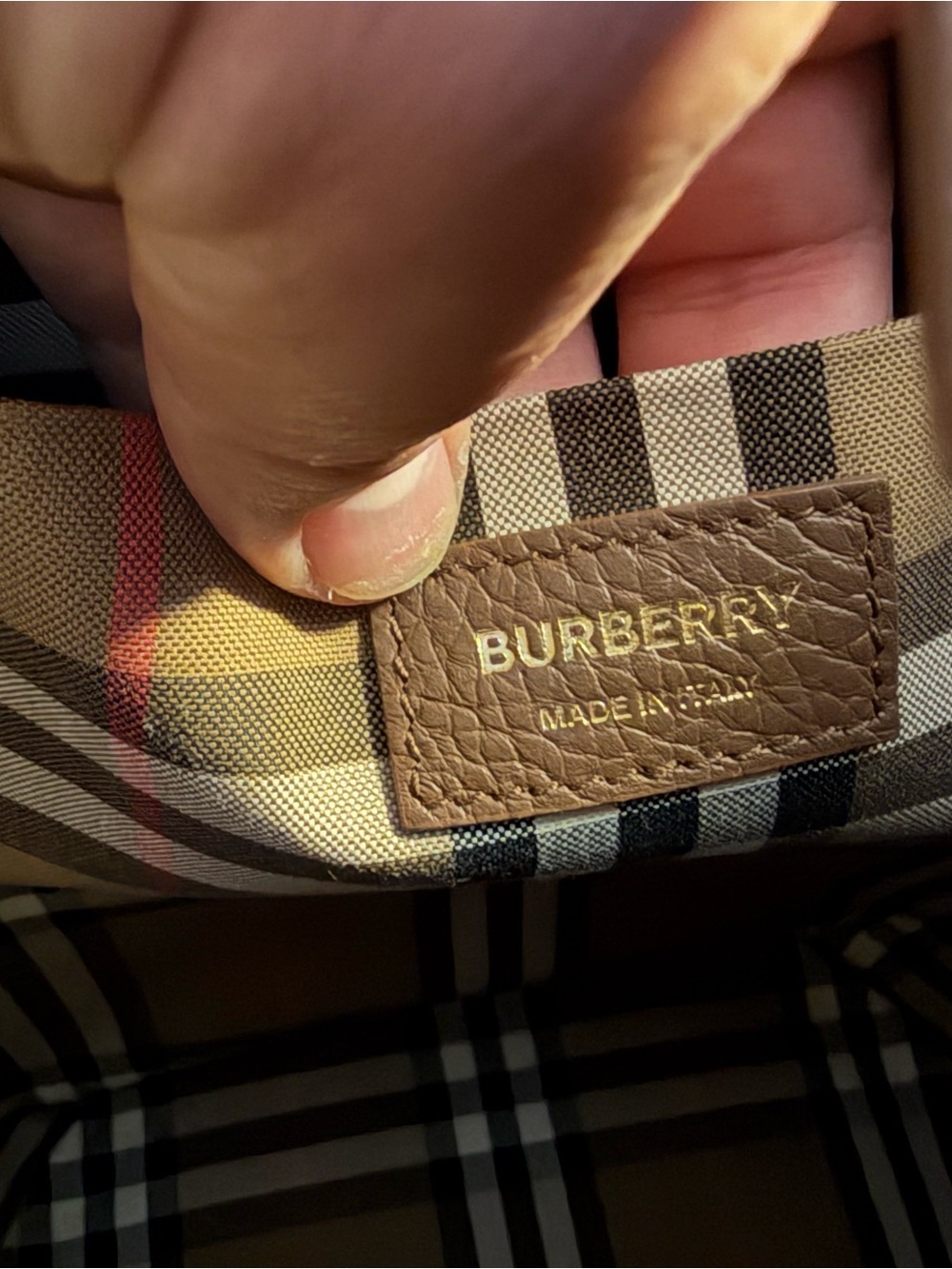 Burberry Chocolate Brown Pebbled Leather Bucket Bag with Check Strap - Picture 7 of 8